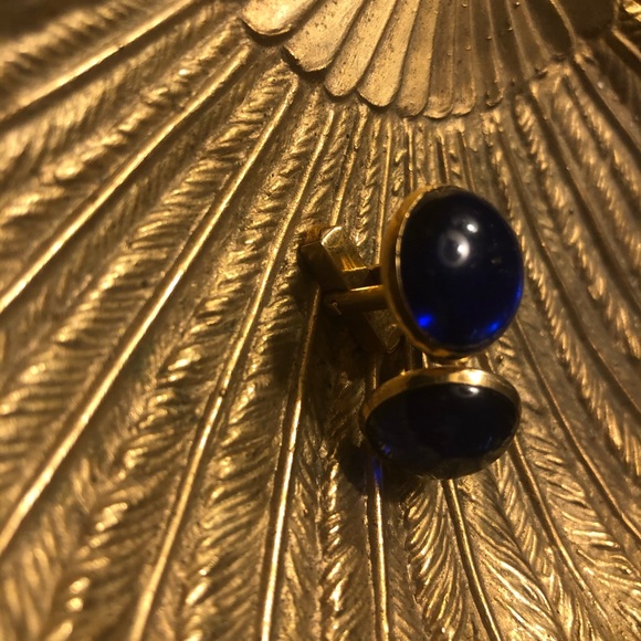Vintage SWANK Blue Glass Cufflinks - Picture 6 of 7